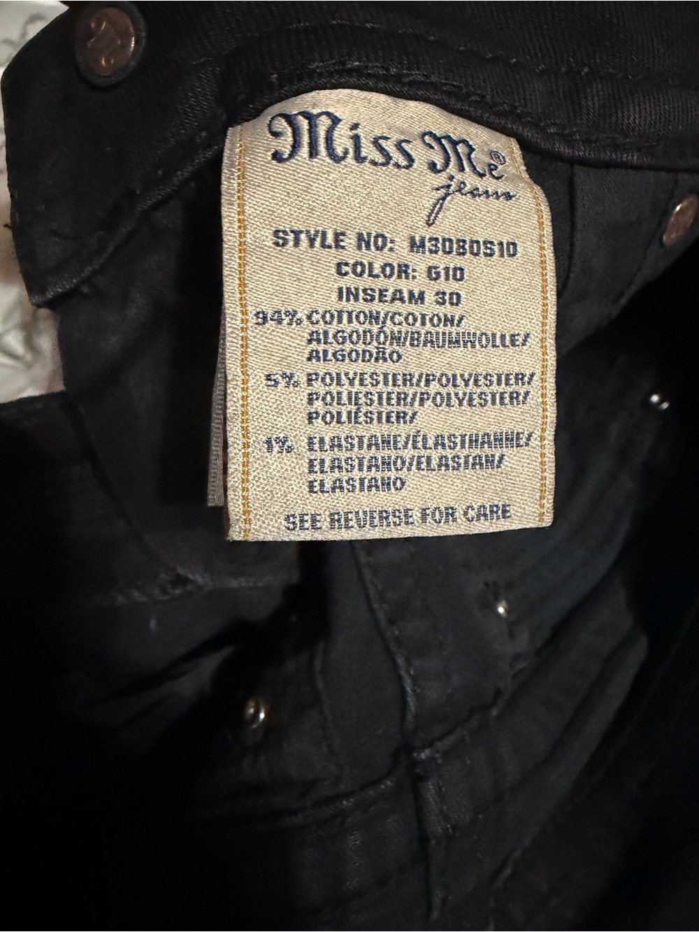 Miss Me Black Washed Skinny Jeans with Sequin Wing Back Pockets - Picture 6 of 6